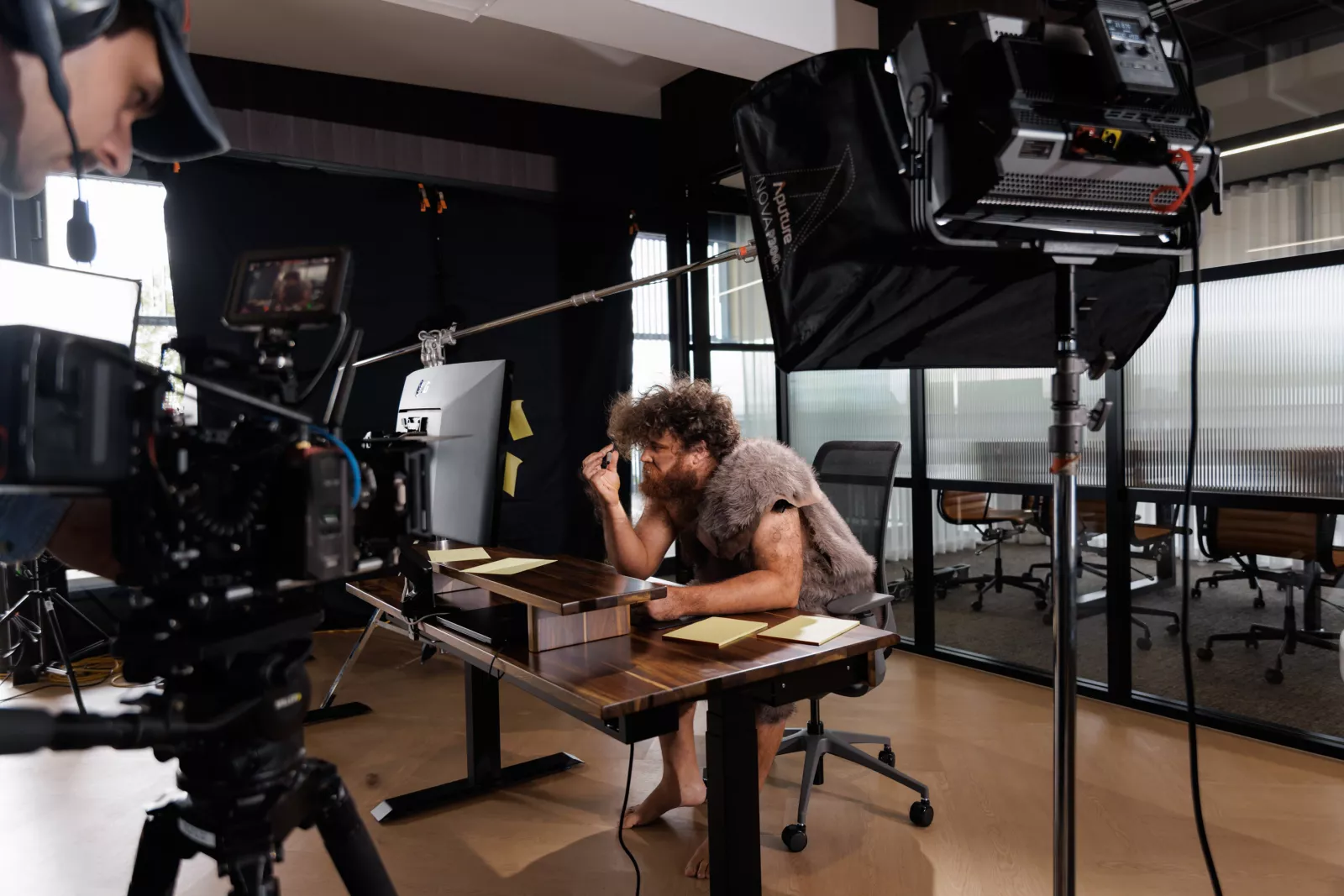 Newton from Desky working through his lines for the commercial